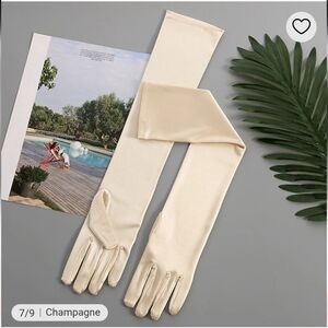 Champagne Satin Elbow Length Gloves
